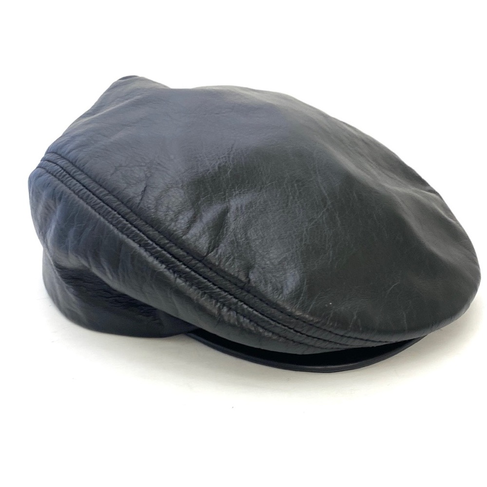 Ultrafino Men's Black Leather Ivy Driving Scally Newsboy Cap Snap Brim H…
